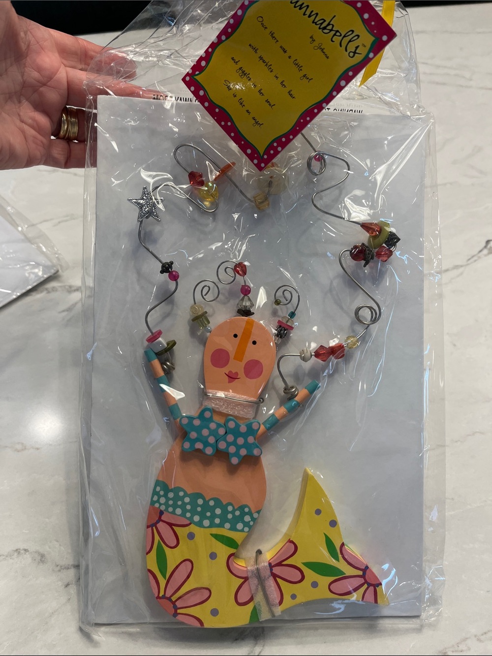 Cheerful Wooden Mermaid decoration Yellow & Pink